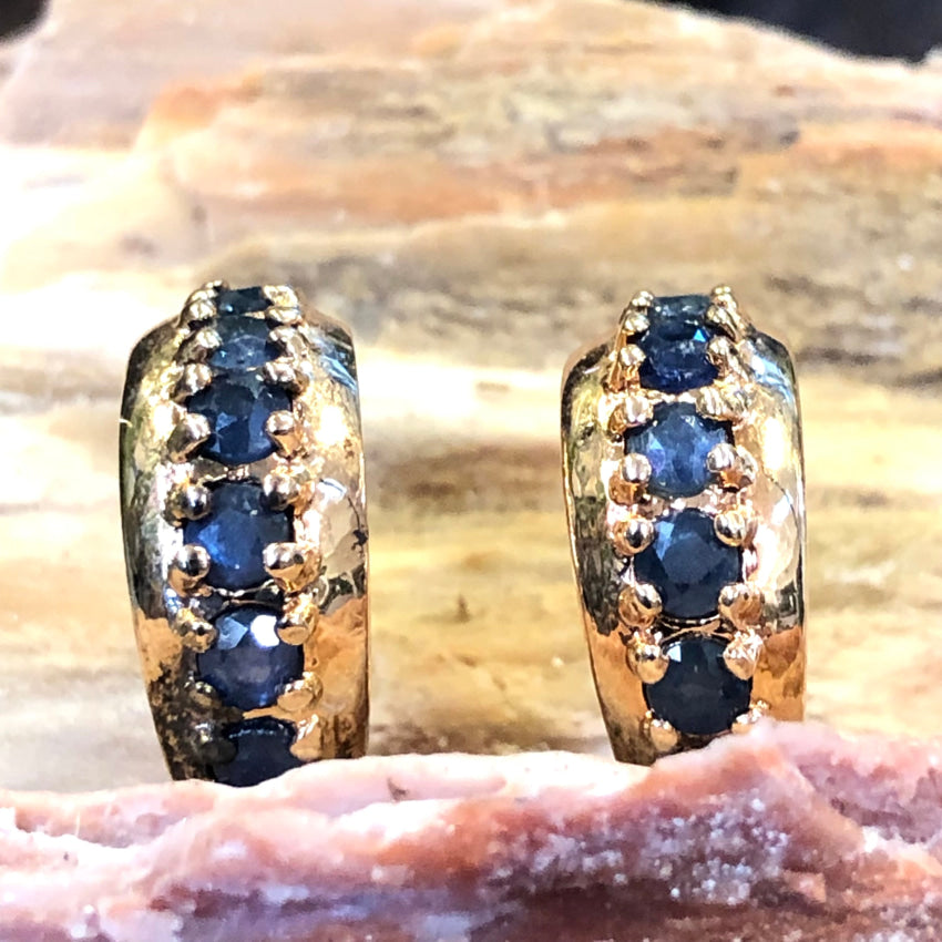 Gold Over Sterling Silver Blue Sapphire Hoop Pierced Earrings