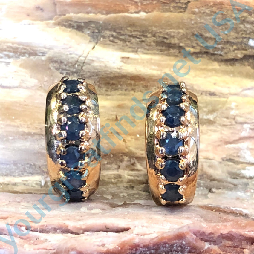 Gold Over Sterling Silver Blue Sapphire Hoop Pierced Earrings