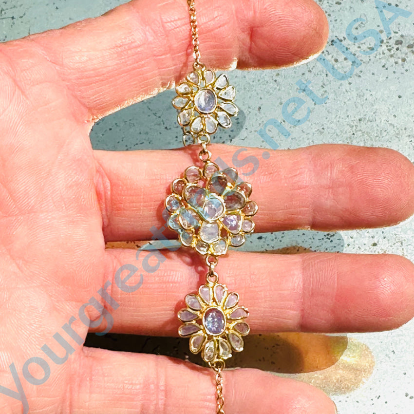 Gold Over Sterling Silver Diamond Flower Station Bracelet Bracelet