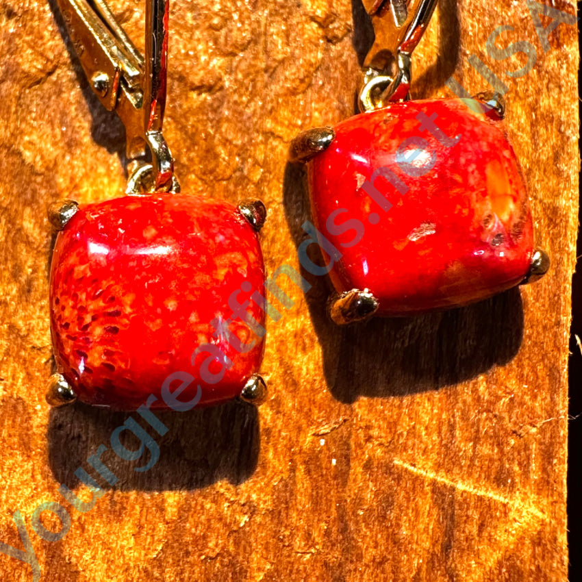 Gold Over Sterling Silver Earrings Red Sponge Coral Pierced