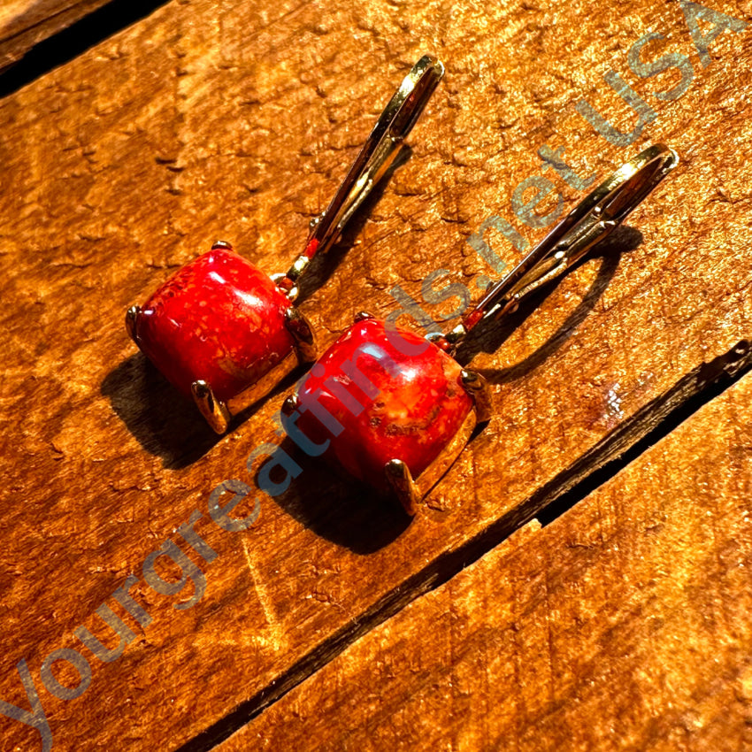 Gold Over Sterling Silver Earrings Red Sponge Coral Pierced