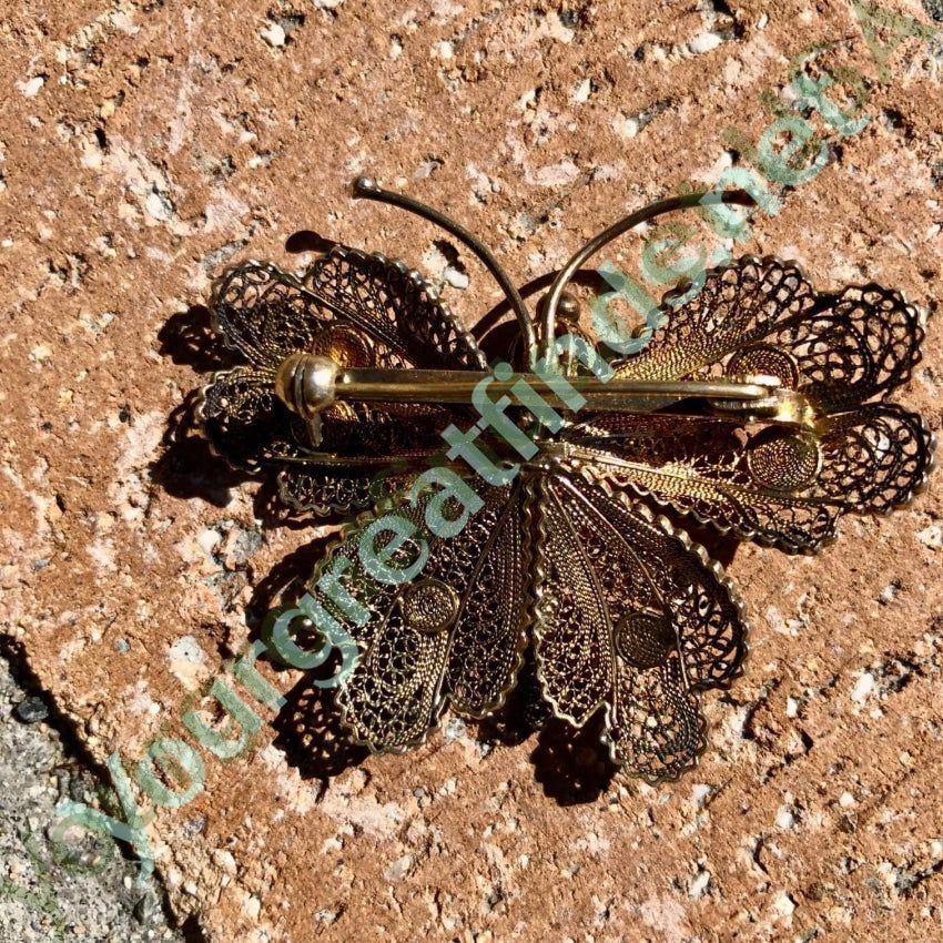 Gold Over Sterling Silver Filigree Butterfly Pin Yourgreatfinds