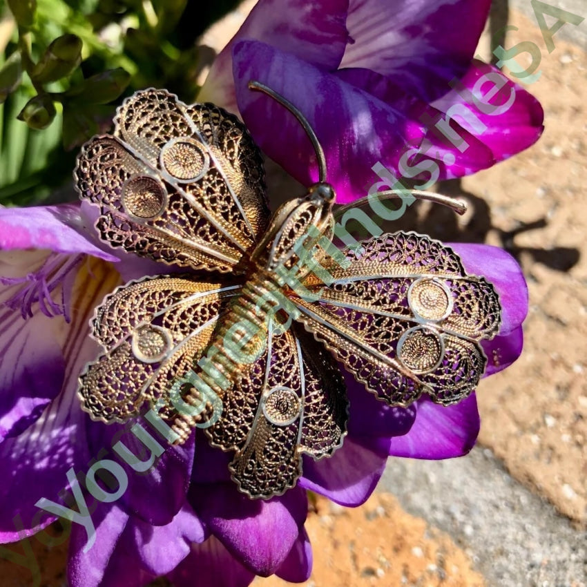 Gold Over Sterling Silver Filigree Butterfly Pin Yourgreatfinds