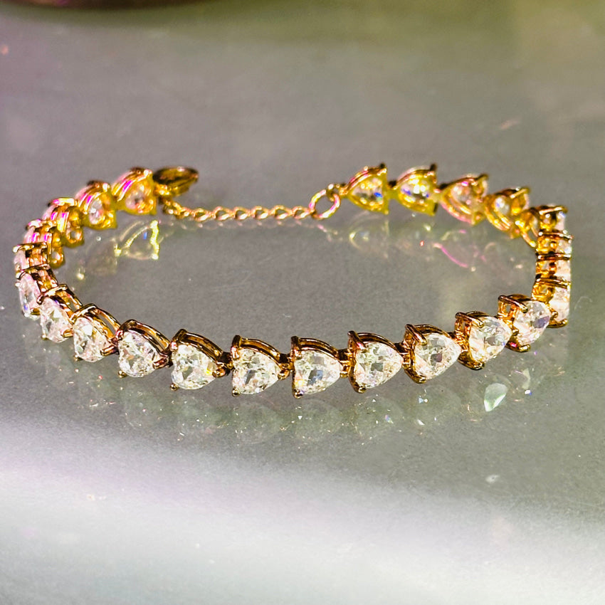 Gold Over Sterling Silver Heart Cubic Zirconia Tennis Bracelet Bracelet