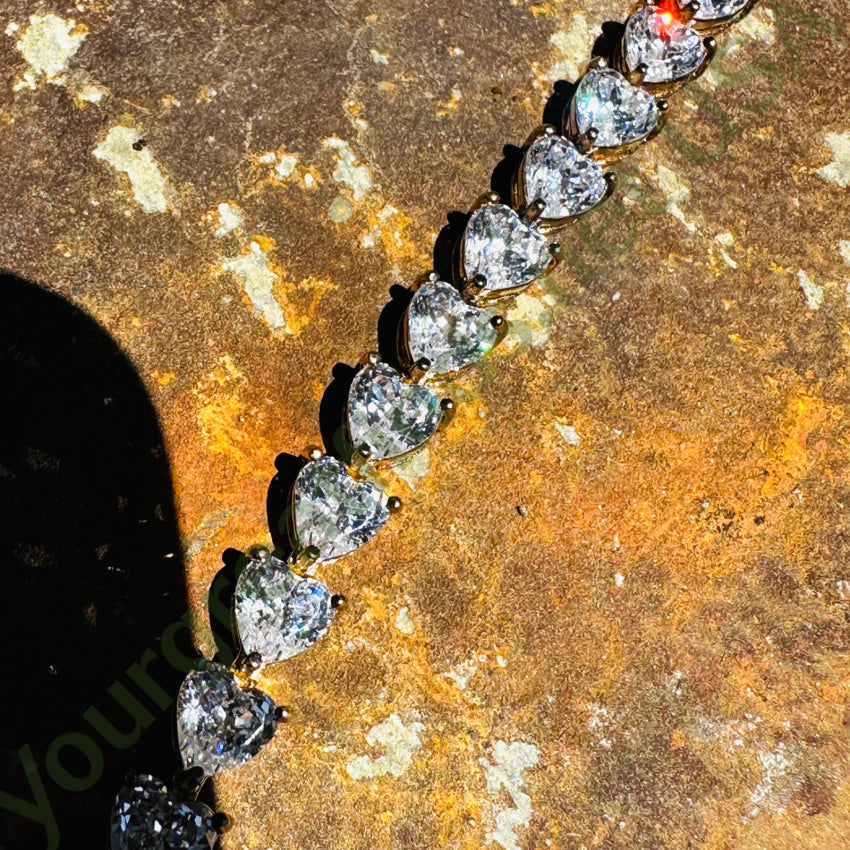Gold Over Sterling Silver Heart Cubic Zirconia Tennis Bracelet Bracelet