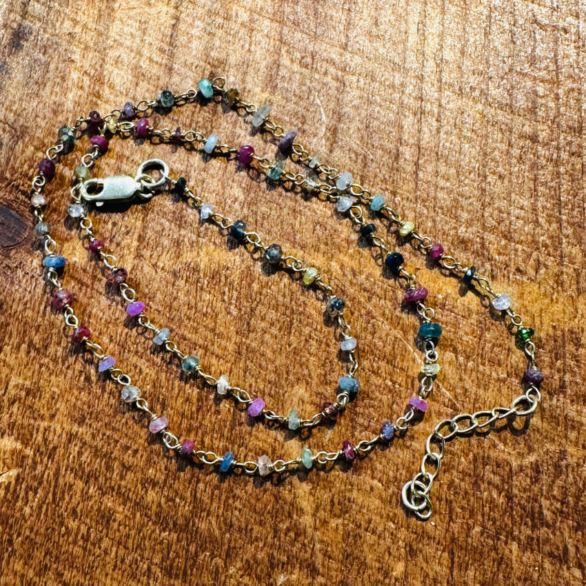 Gold Over Sterling Silver Multiple Gemstone Bead Necklace Necklace