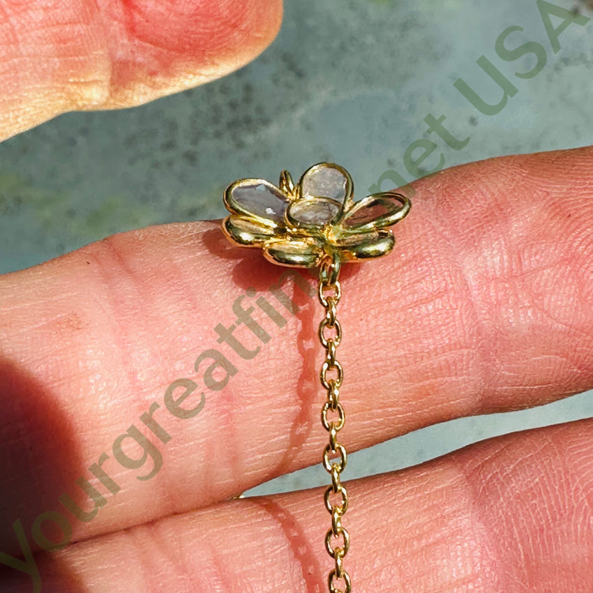 Gold Over Sterling Silver Natural Diamond Flower Station Necklace Necklace
