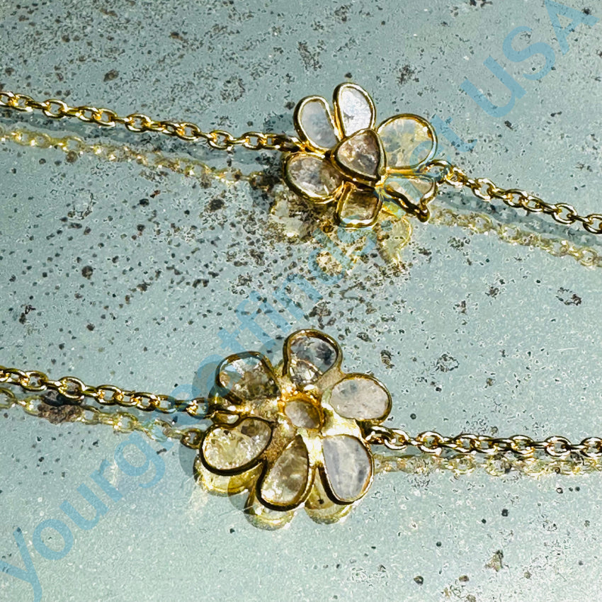 Gold Over Sterling Silver Natural Diamond Flower Station Necklace Necklace