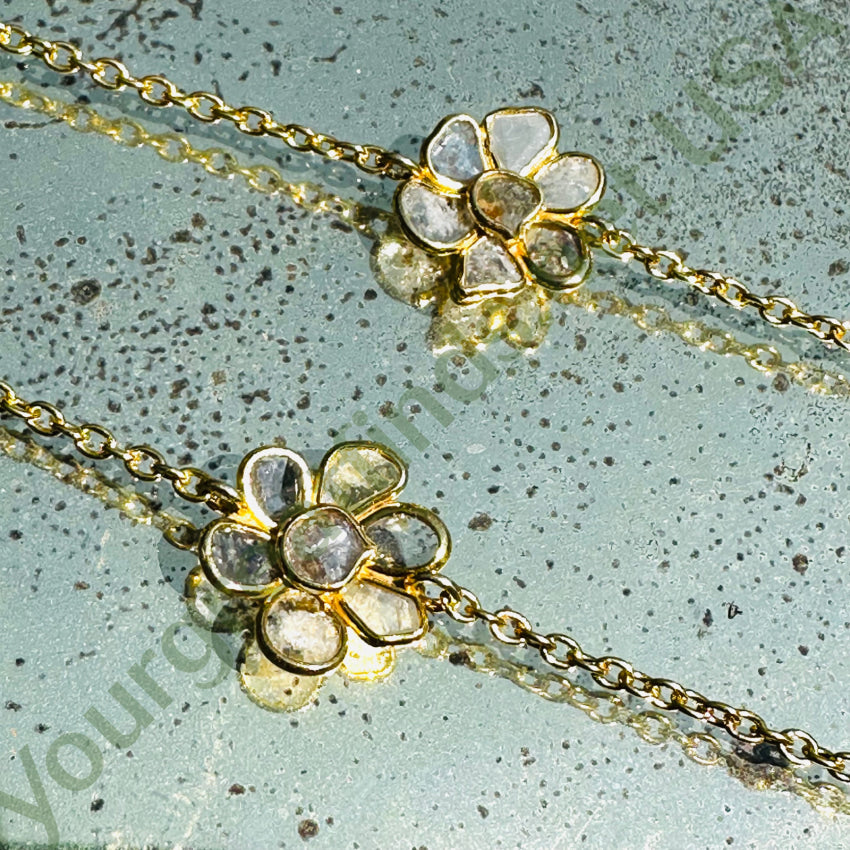 Gold Over Sterling Silver Natural Diamond Flower Station Necklace Necklace