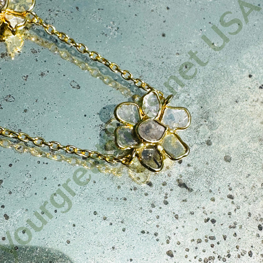 Gold Over Sterling Silver Natural Diamond Flower Station Necklace Necklace