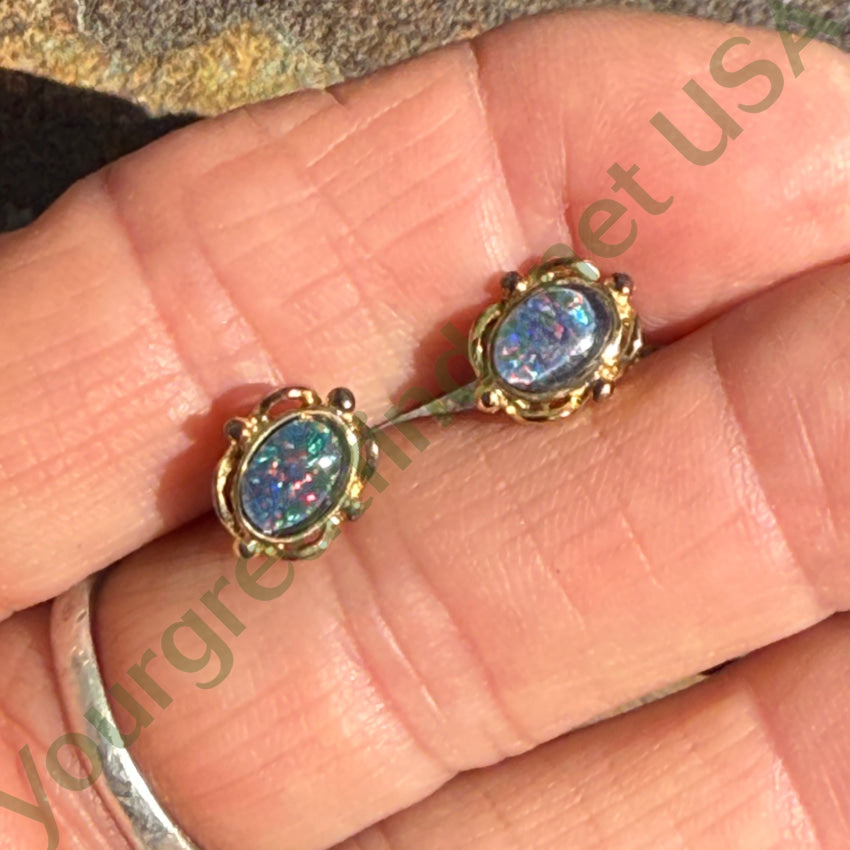 Gold over Sterling Silver Opal Earrings Pierced Post Stud earrings