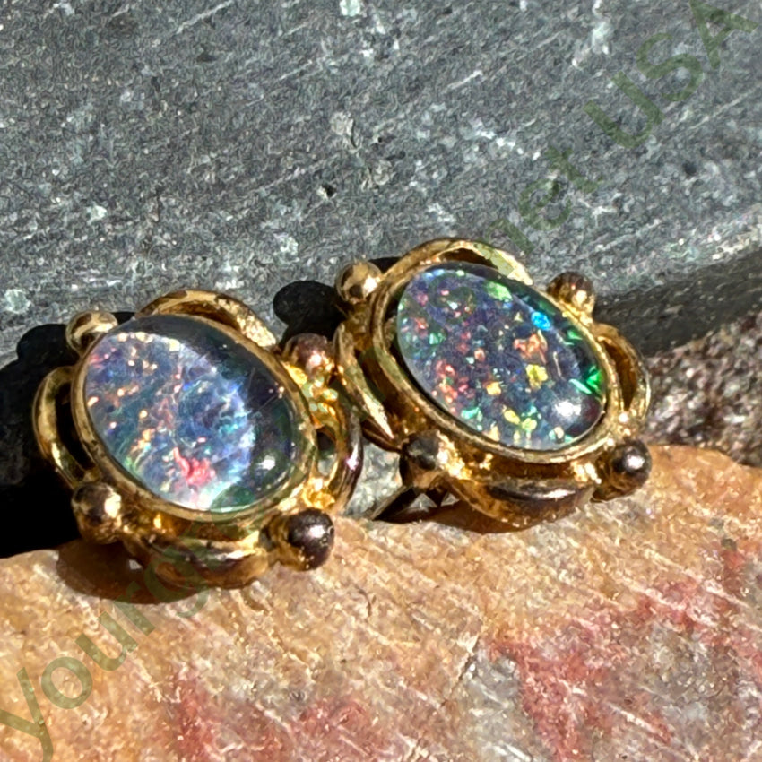 Gold over Sterling Silver Opal Earrings Pierced Post Stud earrings