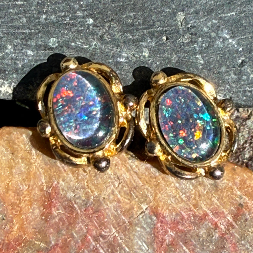 Gold over Sterling Silver Opal Earrings Pierced Post Stud earrings