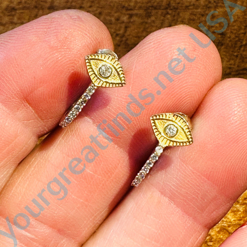 Gold Over Sterling Silver Pavé Cz Eye Hoop Pierced Earrings Earrings