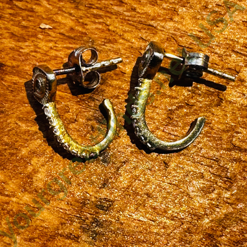 Gold Over Sterling Silver Pavé Cz Eye Hoop Pierced Earrings Earrings