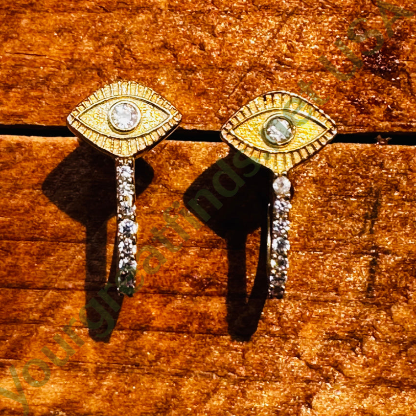 Gold Over Sterling Silver Pavé Cz Eye Hoop Pierced Earrings Earrings