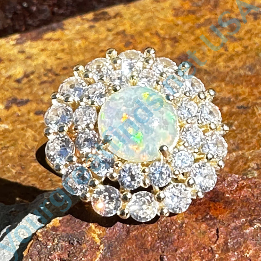 Gold Plated Sterling Silver Opal &amp; Cubic Zirconia Ring Size 7 1/4