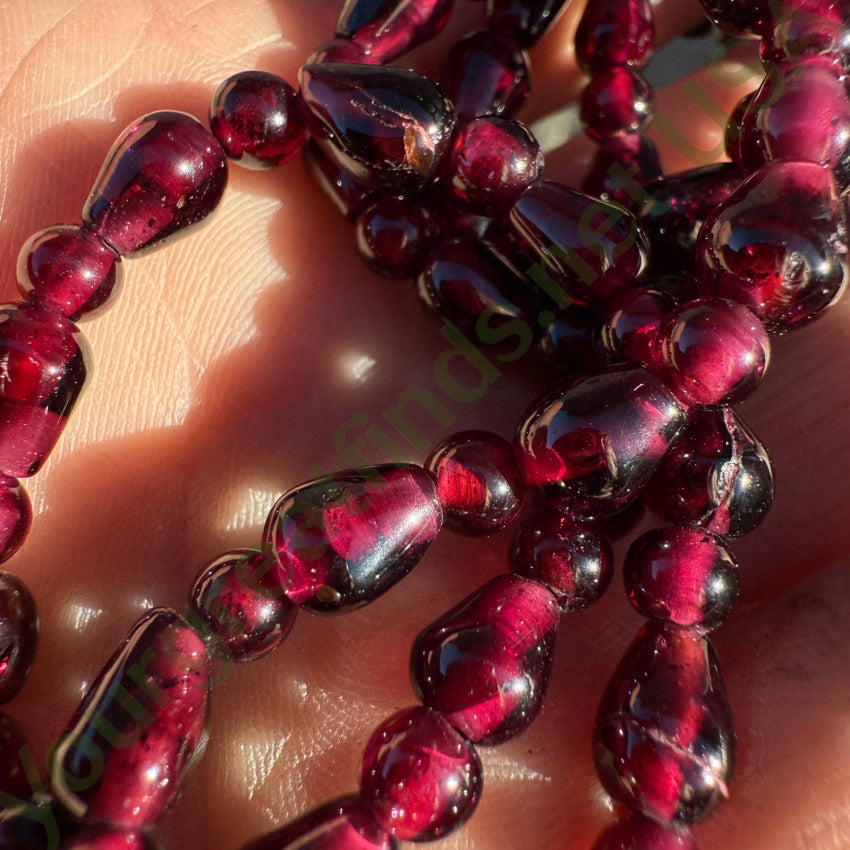 Gold & Red Garnet Bead Pearl Necklace & Bracelet Set jewelry set