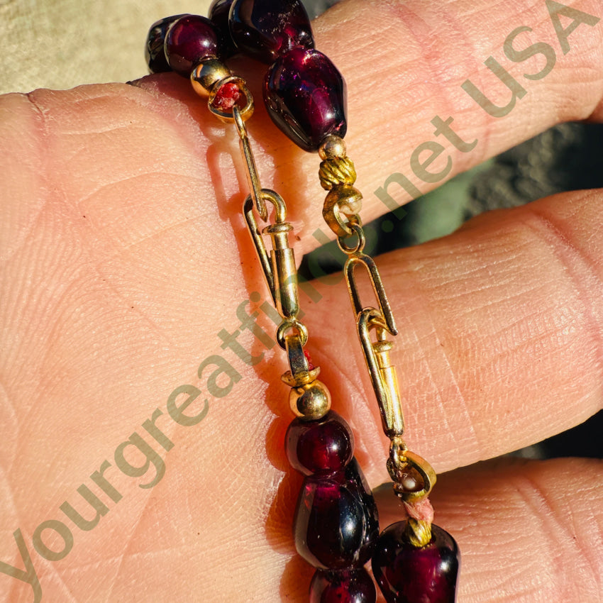 Gold & Red Garnet Bead Pearl Necklace & Bracelet Set jewelry set