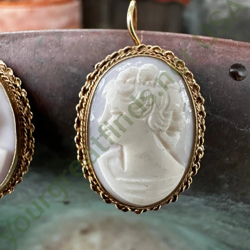 Gold & Shell Cameo Earrings 14K Earrings