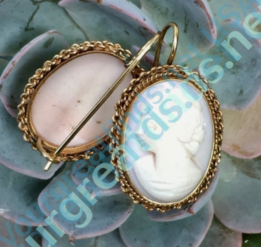 Gold & Shell Cameo Earrings 14K Earrings