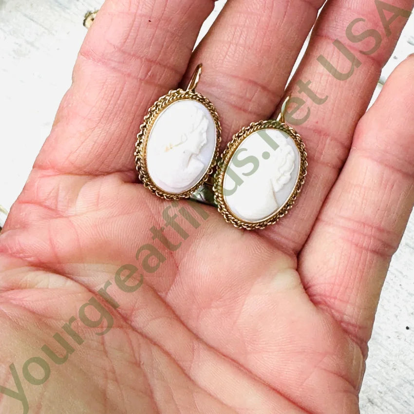 Gold & Shell Cameo Earrings 14K Earrings