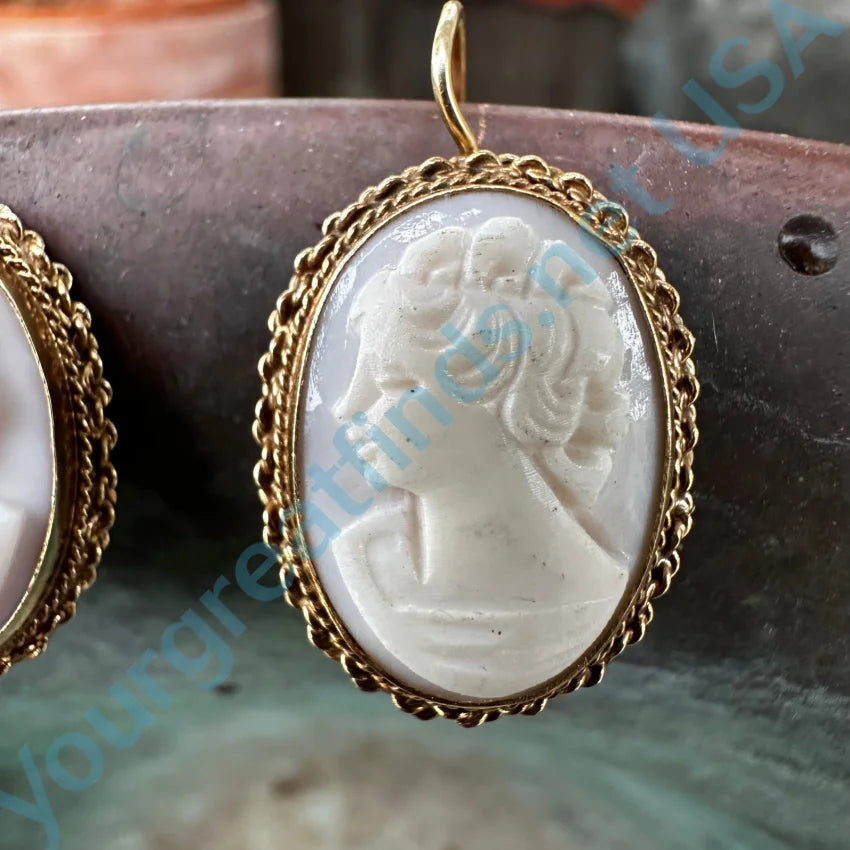 Gold & Shell Cameo Earrings 14K Earrings