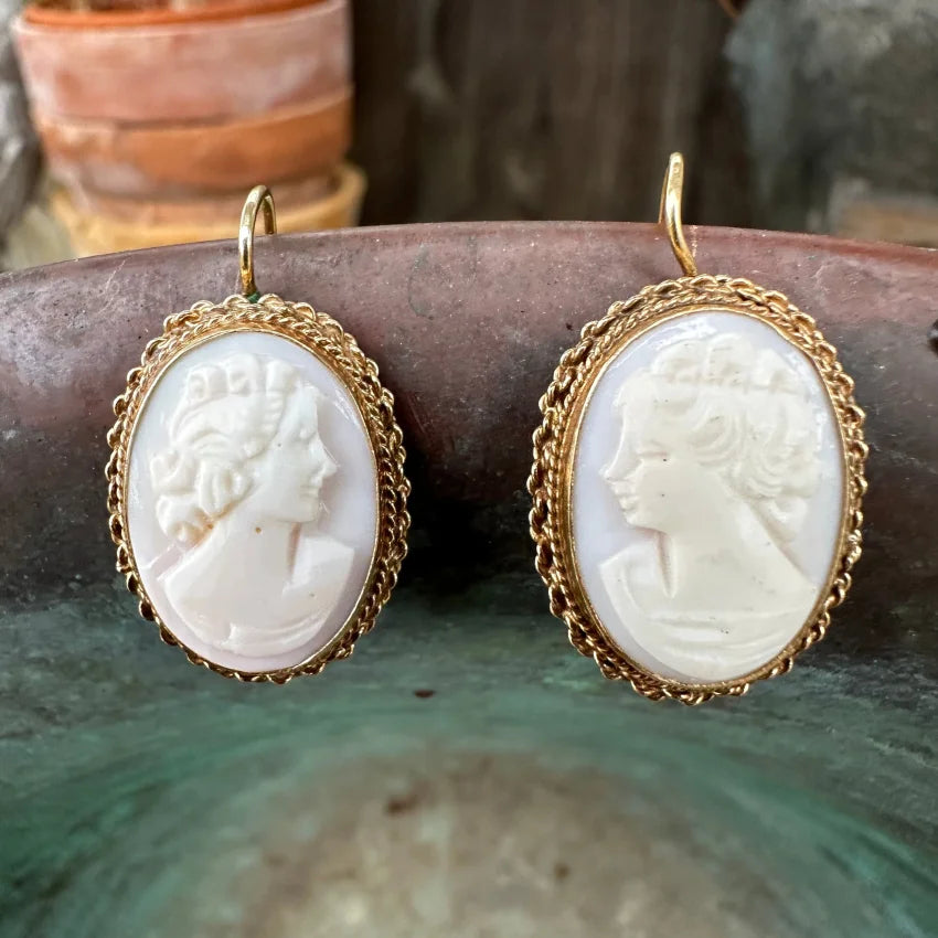 Gold & Shell Cameo Earrings 14K Earrings