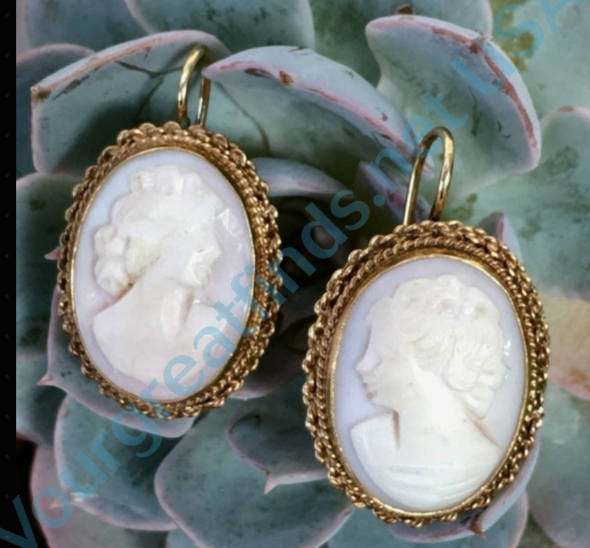 Gold & Shell Cameo Earrings 14K Earrings