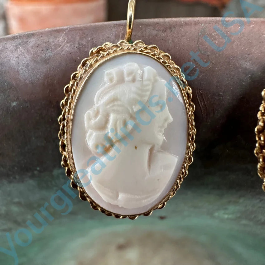 Gold & Shell Cameo Earrings 14K Earrings