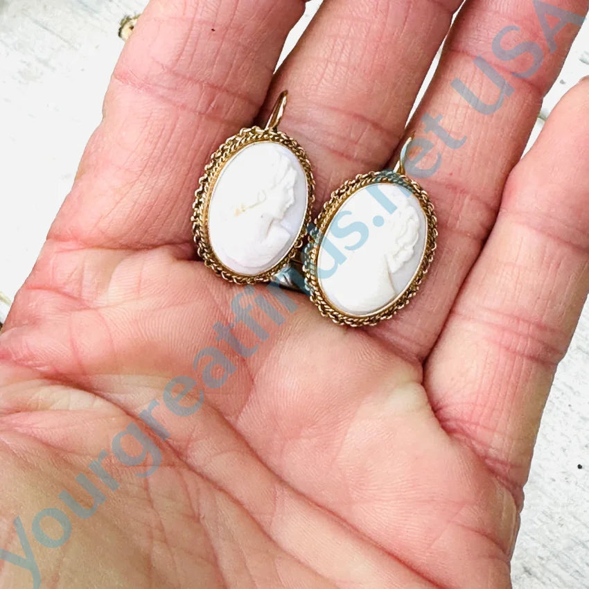 Gold & Shell Cameo Earrings 14K Earrings