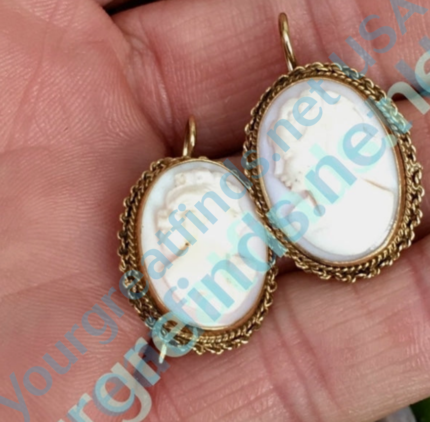 Gold & Shell Cameo Earrings 14K Earrings