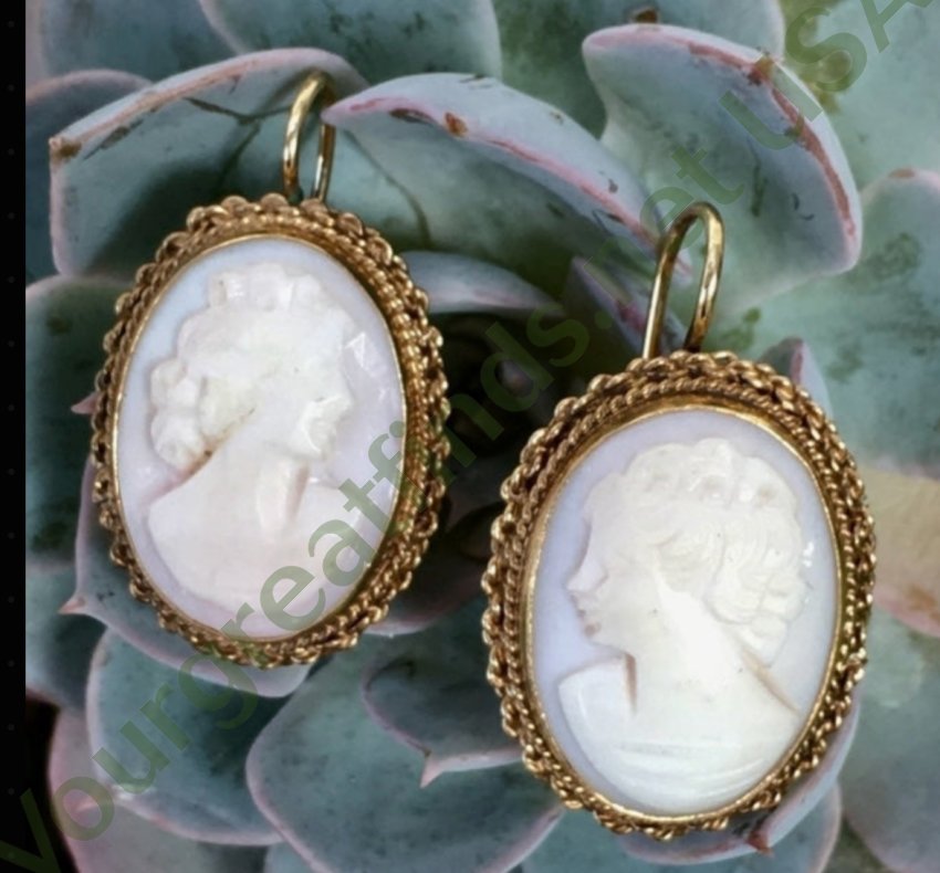 Gold & Shell Cameo Earrings 14K Earrings