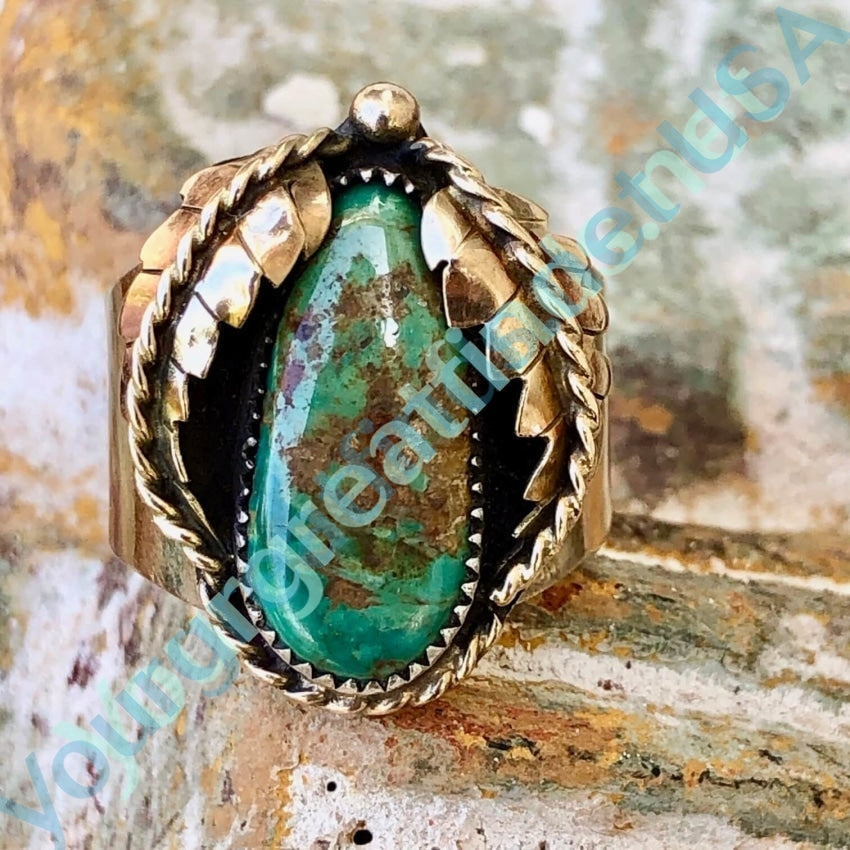 Gold Sterling Silver Navajo Turquoise Ring Size 10 Yourgreatfinds