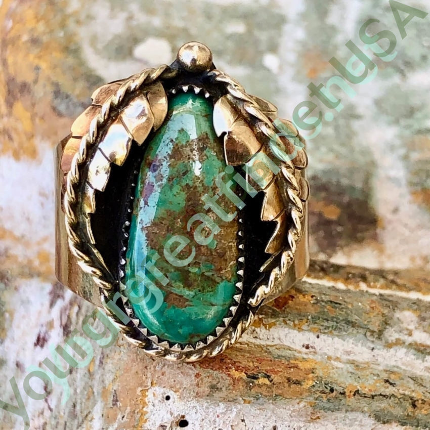Gold Sterling Silver Navajo Turquoise Ring Size 10 Yourgreatfinds