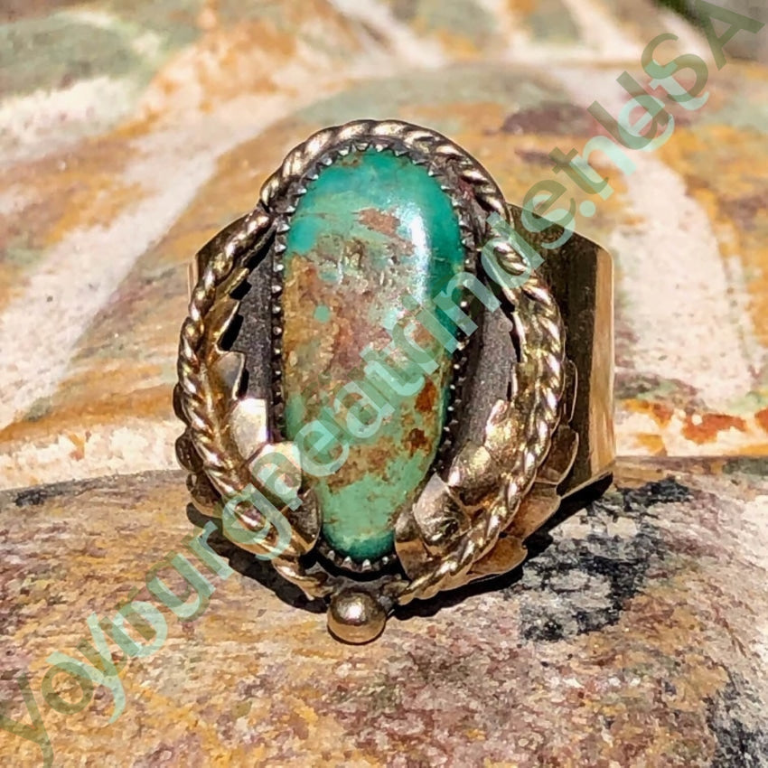 Gold Sterling Silver Navajo Turquoise Ring Size 10 Yourgreatfinds