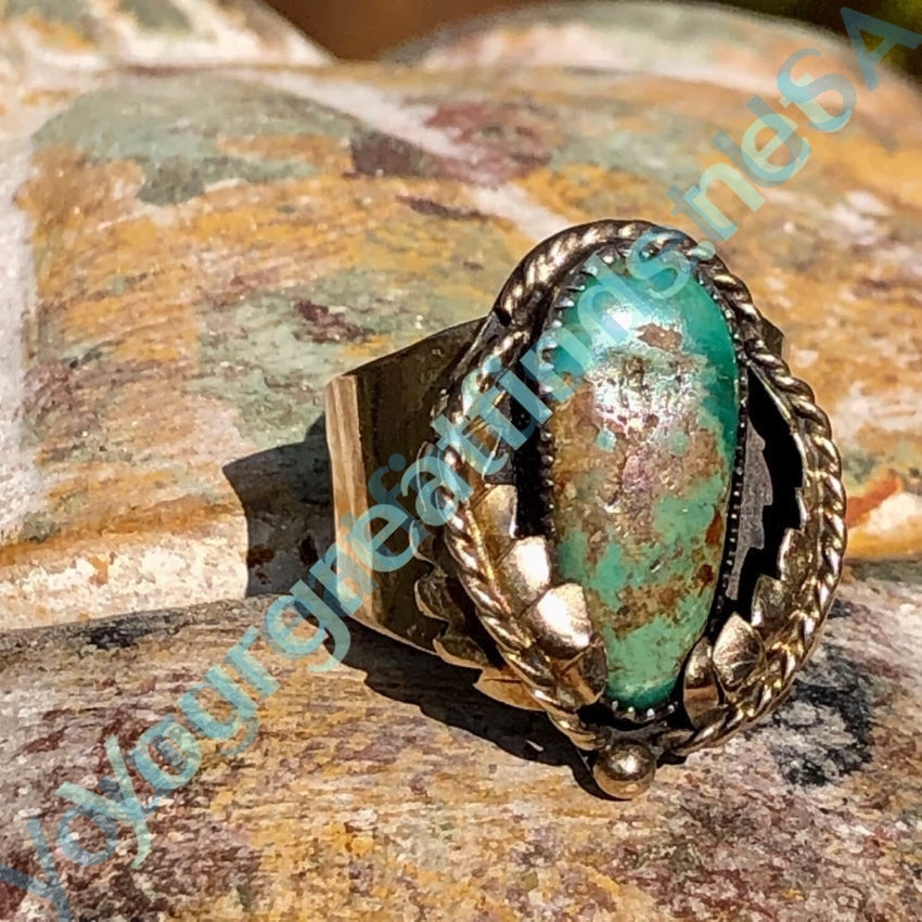 Gold Sterling Silver Navajo Turquoise Ring Size 10 Yourgreatfinds