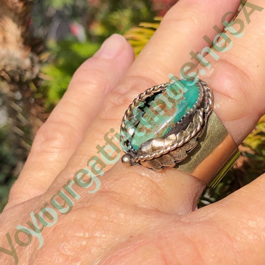 Gold Sterling Silver Navajo Turquoise Ring Size 10 Yourgreatfinds