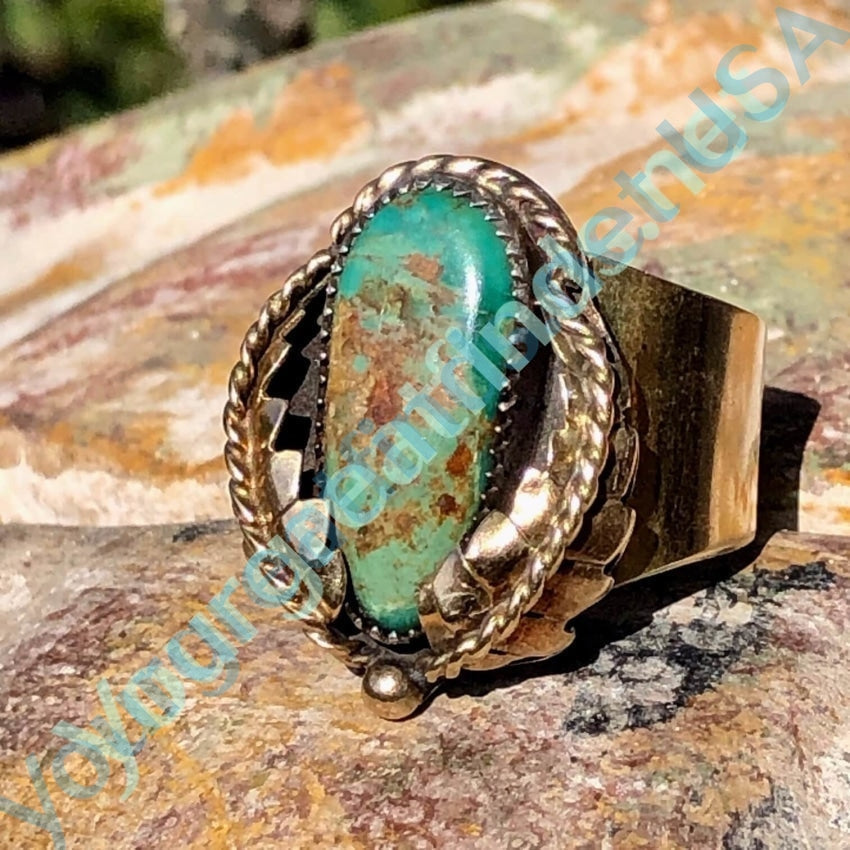 Gold Sterling Silver Navajo Turquoise Ring Size 10 Yourgreatfinds