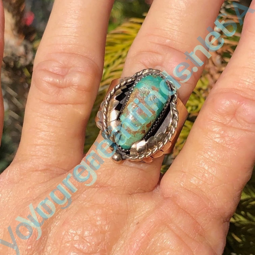 Gold Sterling Silver Navajo Turquoise Ring Size 10 Yourgreatfinds