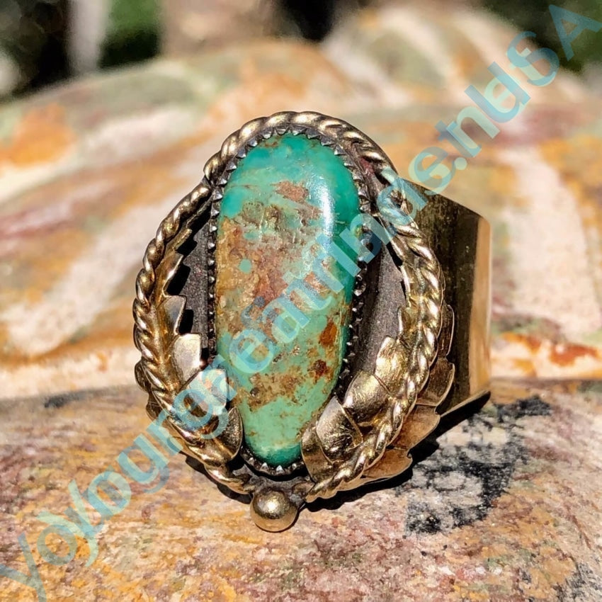 Gold Sterling Silver Navajo Turquoise Ring Size 10 Yourgreatfinds