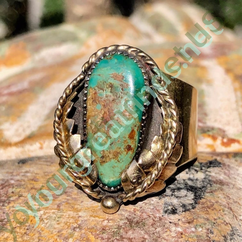 Gold Sterling Silver Navajo Turquoise Ring Size 10 Yourgreatfinds
