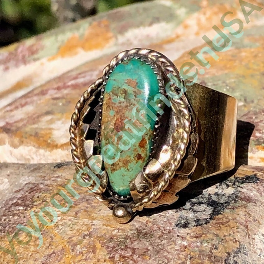 Gold Sterling Silver Navajo Turquoise Ring Size 10 Yourgreatfinds
