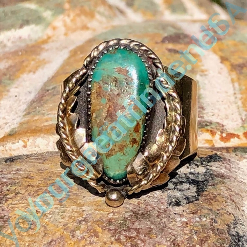 Gold Sterling Silver Navajo Turquoise Ring Size 10 Yourgreatfinds