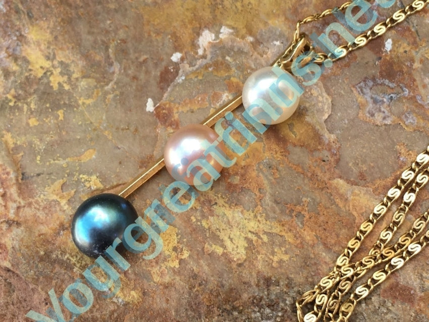 Gold & Triple-Tone Pearls Necklace 10k Yourgreatfinds