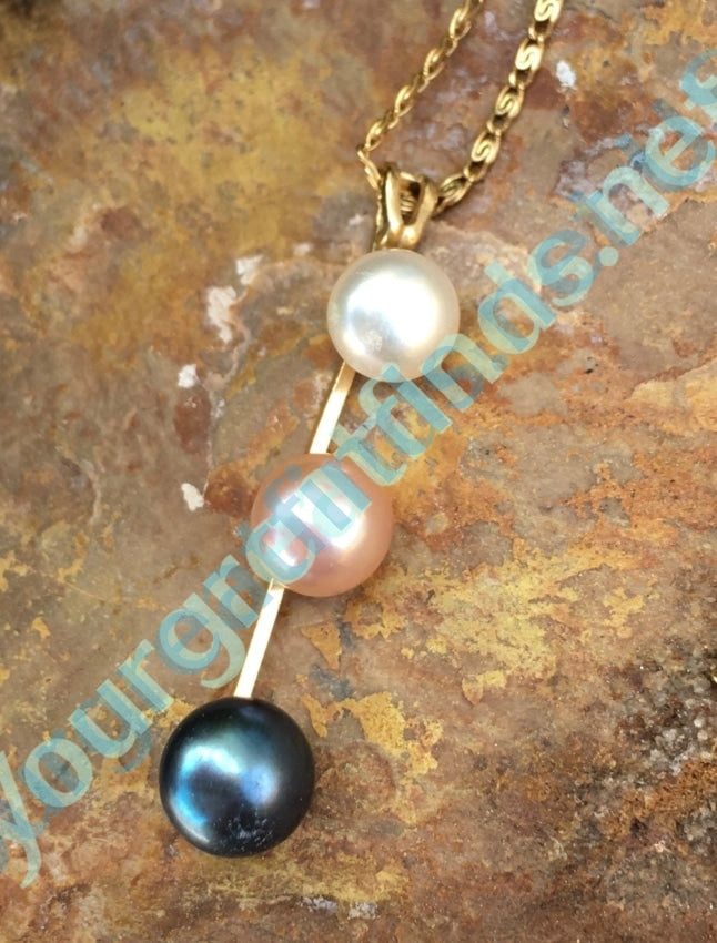 Gold & Triple-Tone Pearls Necklace 10k Yourgreatfinds