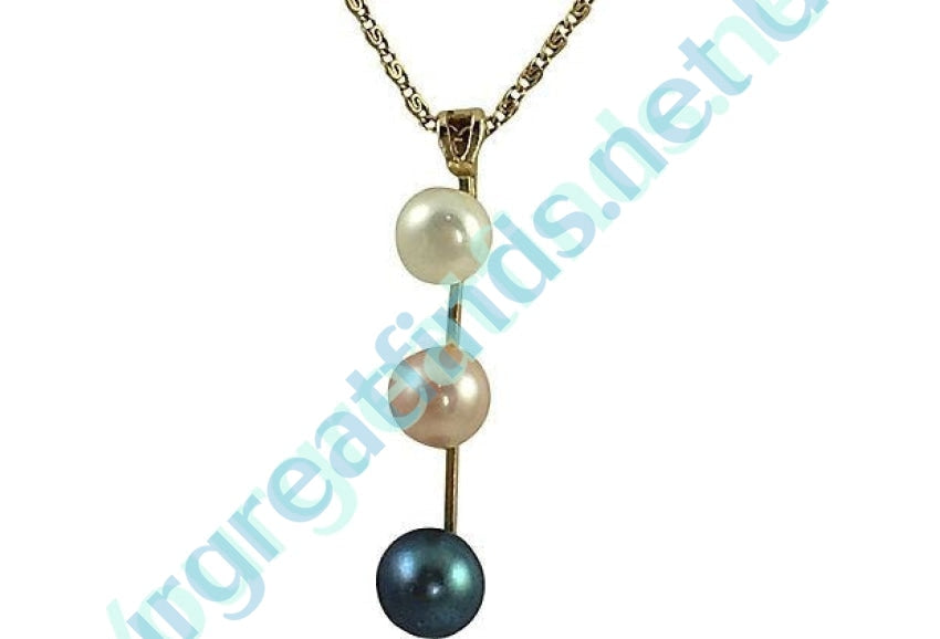 Gold & Triple-Tone Pearls Necklace 10k Yourgreatfinds