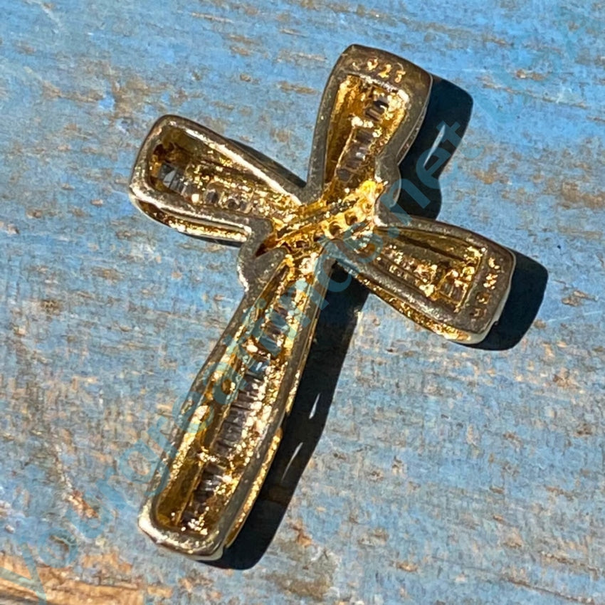 Gold Vermeil Sterling Silver Diamond Cross Pendant