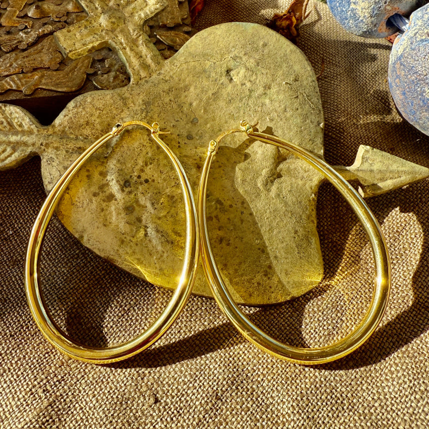 Gold Vermeil Sterling Silver Long Hoop Pierced Earrings earrings
