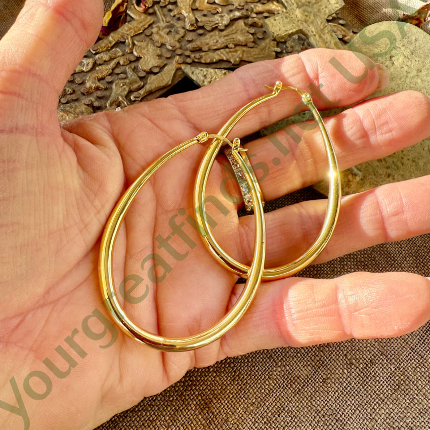Gold Vermeil Sterling Silver Long Hoop Pierced Earrings earrings